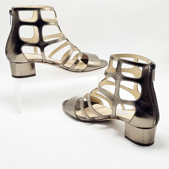 Jimmy Choo Gold Gladiator Block Heeled Sandals - Picture 3 of 13